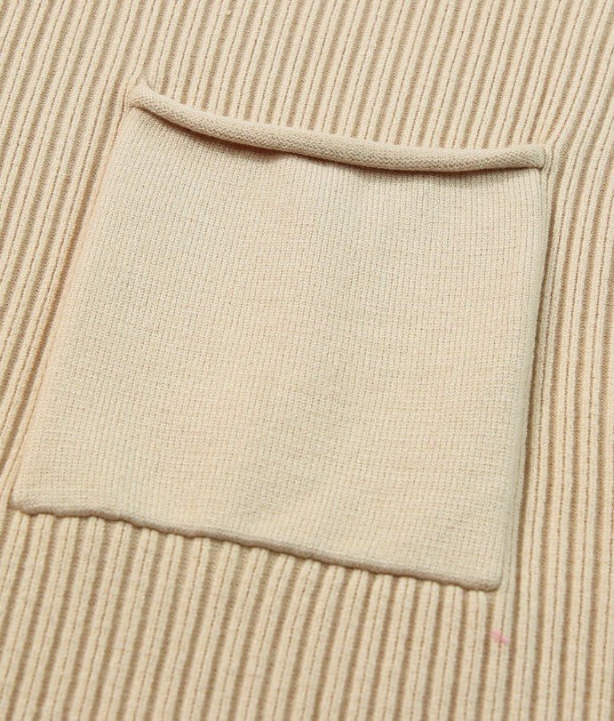 Patch Pocket Ribbed Knit Short Sleeve Sweater - DENIM & ONYX