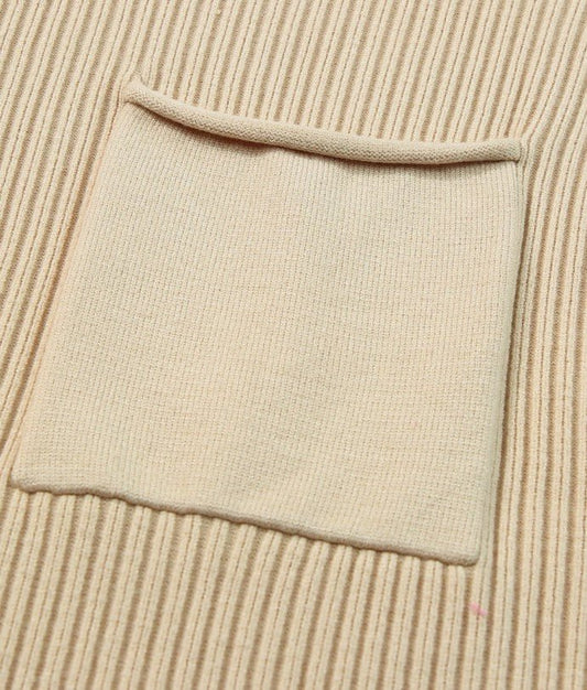 Patch Pocket Ribbed Knit Short Sleeve Sweater - DENIM & ONYX