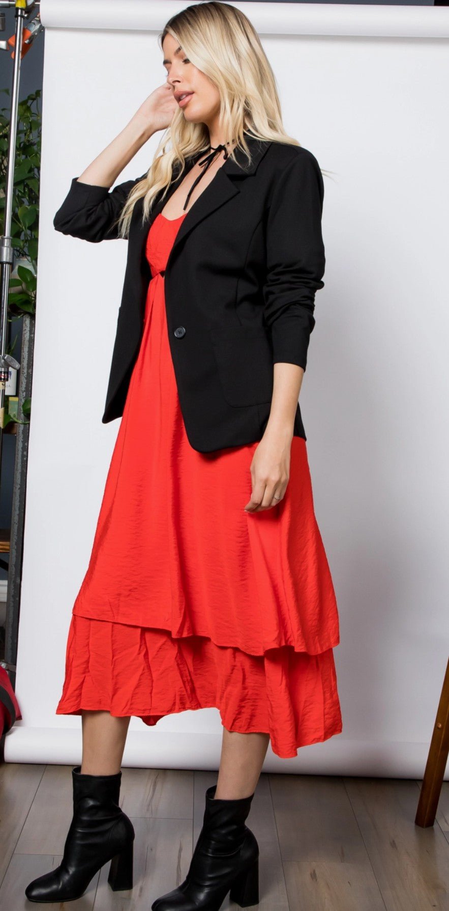 Ponte One Button Front /W Patch Pocket Blazer - DENIM & ONYX