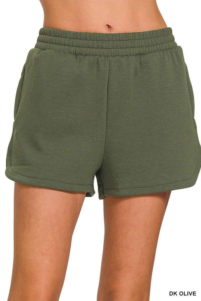 Scuba Elastic Waistband Dolphin Shorts - DENIM & ONYX