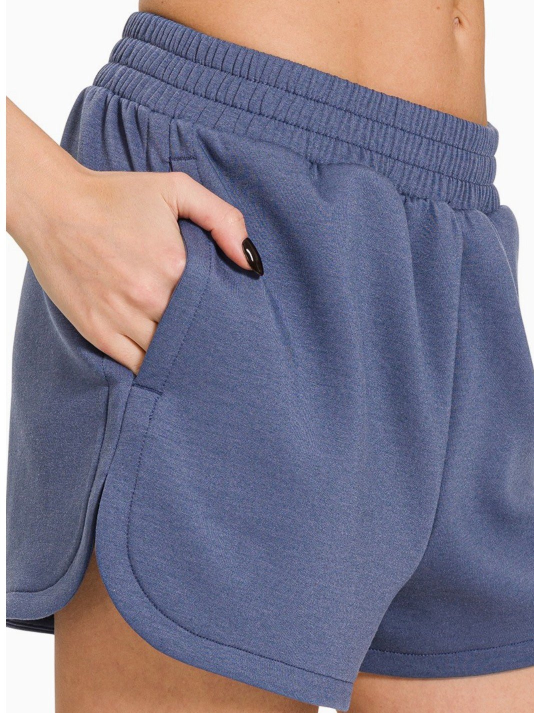 Scuba Elastic Waistband Dolphin Shorts - DENIM & ONYX