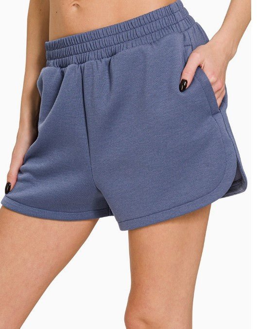 Scuba Elastic Waistband Dolphin Shorts - DENIM & ONYX