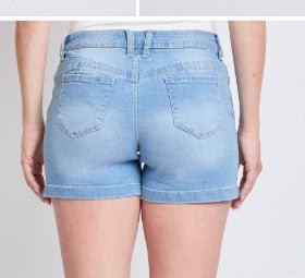 Side Slit Hem Denim Shorts - DENIM & ONYX