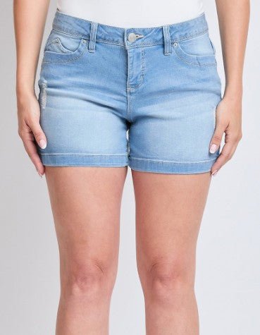 Side Slit Hem Denim Shorts - DENIM & ONYX