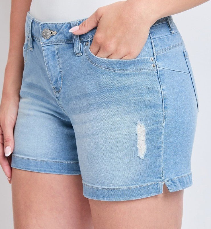 Side Slit Hem Denim Shorts - DENIM & ONYX