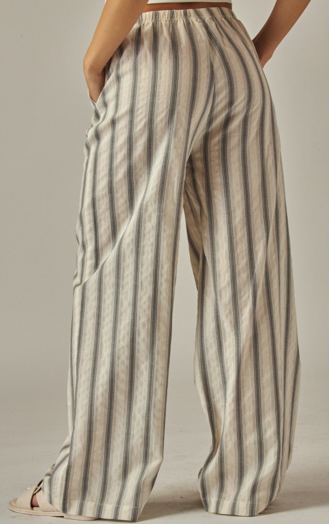 Striped Relaxed Wide Leg Pant - RUNS SMALL - DENIM & ONYX