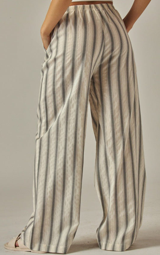 Striped Relaxed Wide Leg Pant - RUNS SMALL - DENIM & ONYX