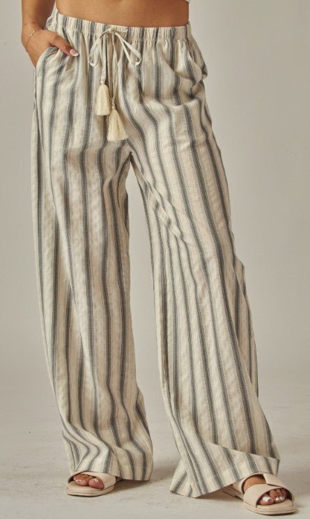 Striped Relaxed Wide Leg Pant - RUNS SMALL - DENIM & ONYX
