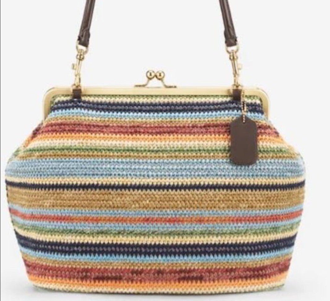 Striped Woven Kiss Lock Purse - DENIM & ONYX