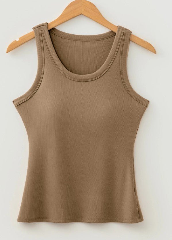 TAN SLIM RIBBED PADDED TANK TOP - DENIM & ONYX