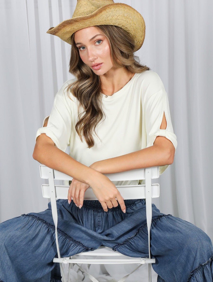 Tie Accent Soft Cupro T-shirt - DENIM & ONYX