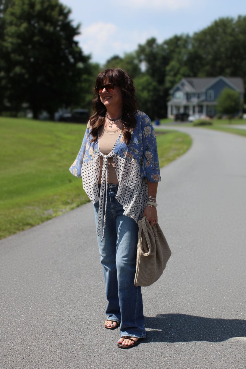 Tie Back Floral Kimono - DENIM & ONYX