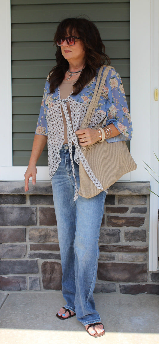 Tie Back Floral Kimono - DENIM & ONYX