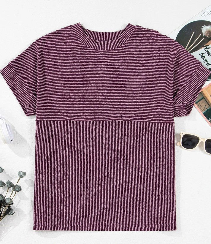 Toadstool Plain Corded Knit Mock Neck T-Shirt - DENIM & ONYX