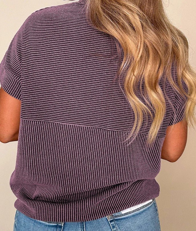 Toadstool Plain Corded Knit Mock Neck T-Shirt - DENIM & ONYX