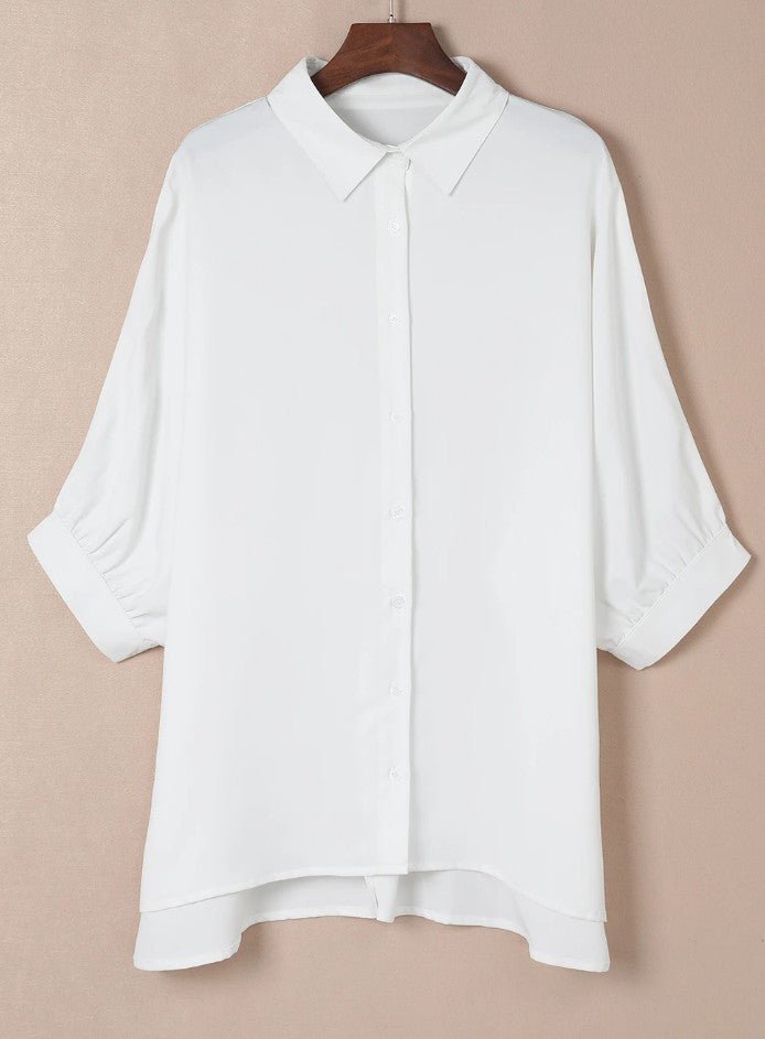 White 3/4 Puff Sleeve Oversize Shirt - DENIM & ONYX