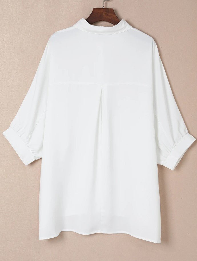 White 3/4 Puff Sleeve Oversize Shirt - DENIM & ONYX