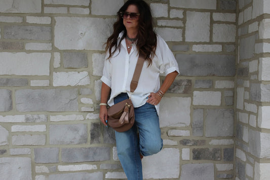 White 3/4 Puff Sleeve Oversize Shirt - DENIM & ONYX