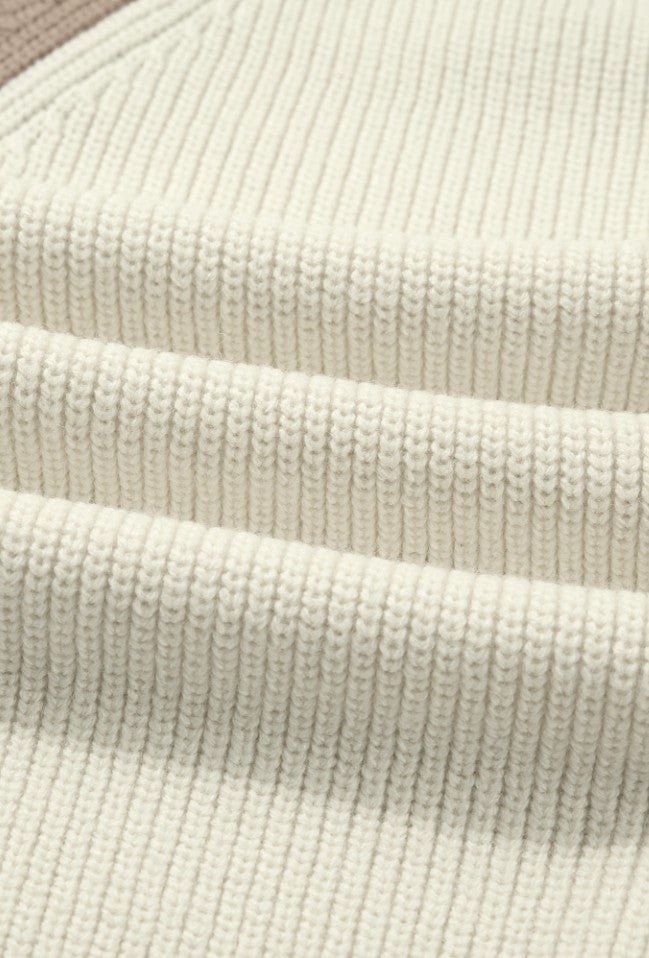 White Color Block Ribbed Knit Button Down Sweater Cardigan - DENIM & ONYX