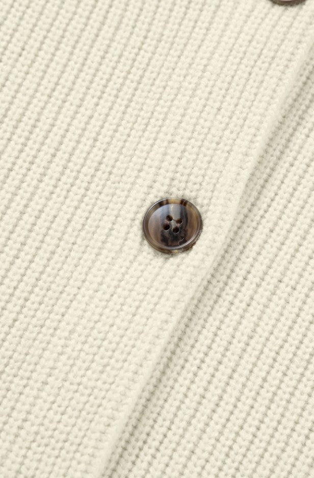 White Color Block Ribbed Knit Button Down Sweater Cardigan - DENIM & ONYX