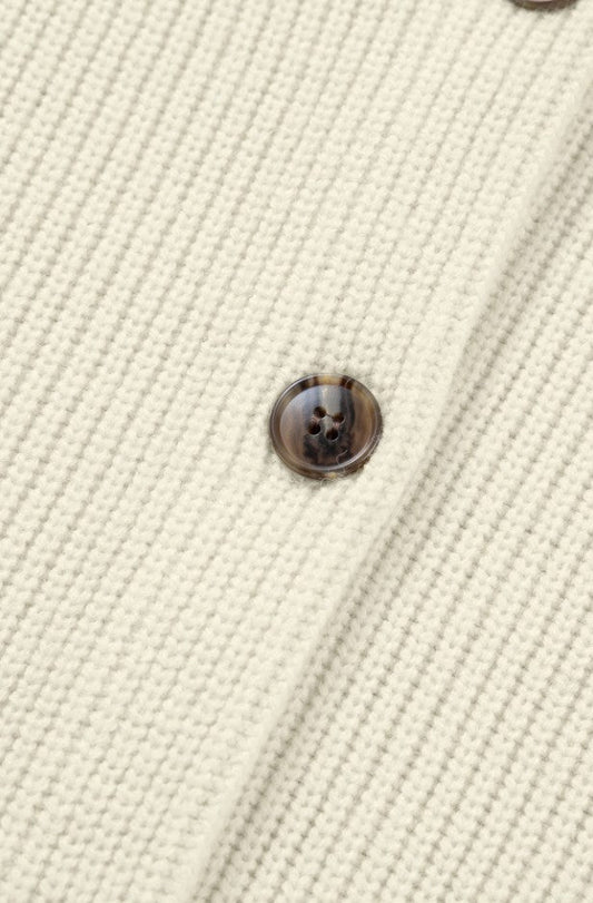 White Color Block Ribbed Knit Button Down Sweater Cardigan - DENIM & ONYX