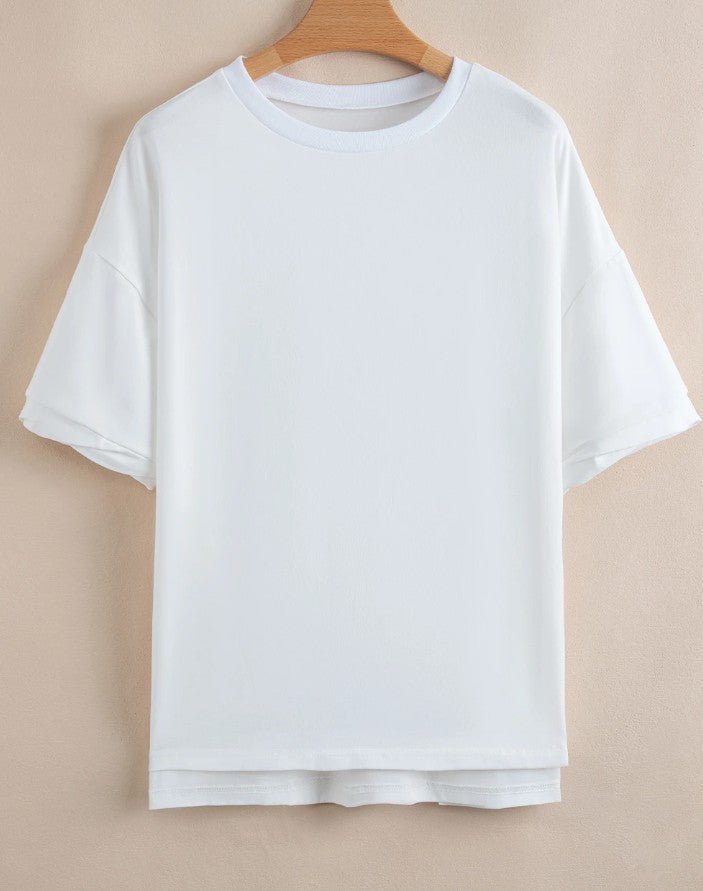 White Loose Half Sleeve Hi Low Hem T shirt - DENIM & ONYX