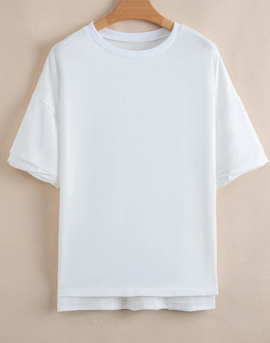 White Loose Half Sleeve Hi Low Hem T shirt - DENIM & ONYX