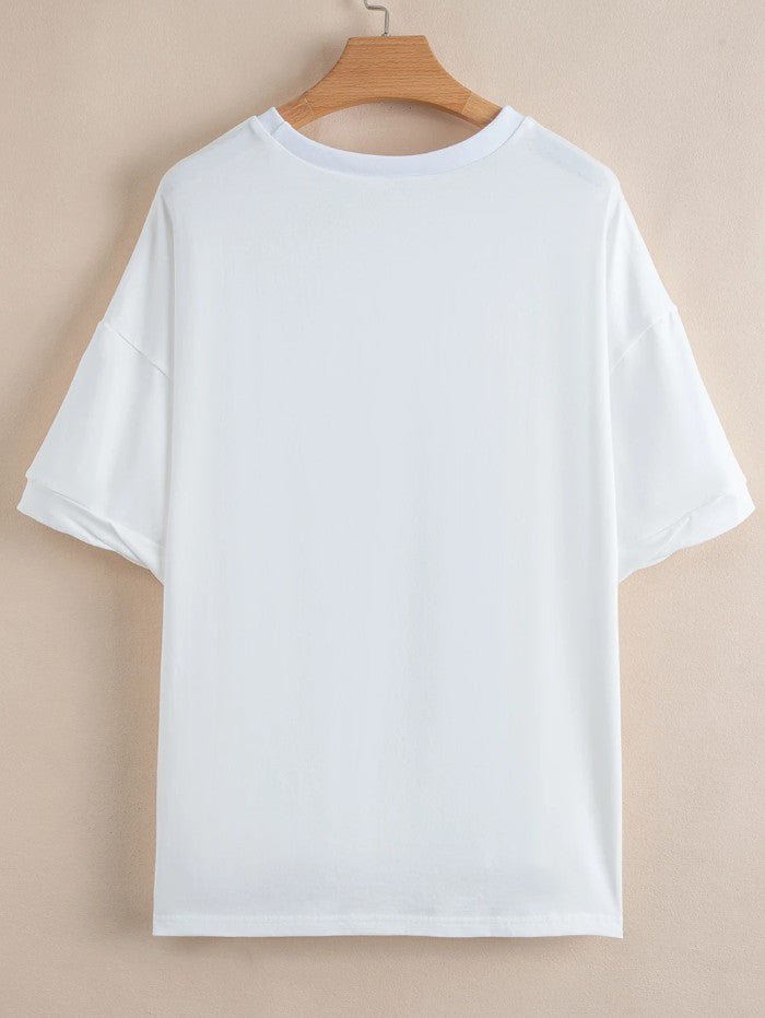 White Loose Half Sleeve Hi Low Hem T shirt - DENIM & ONYX